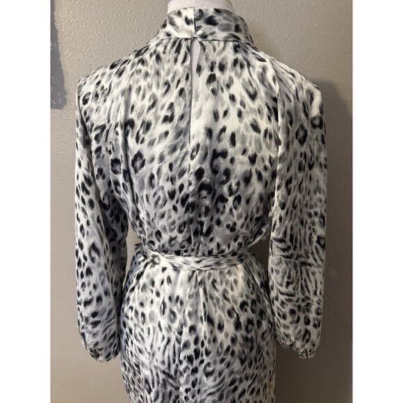 Ann Taylor Maxi Dress 3/4 Long Sleeve L Large Black Gray White Snow Leopard - Picture 7 of 16